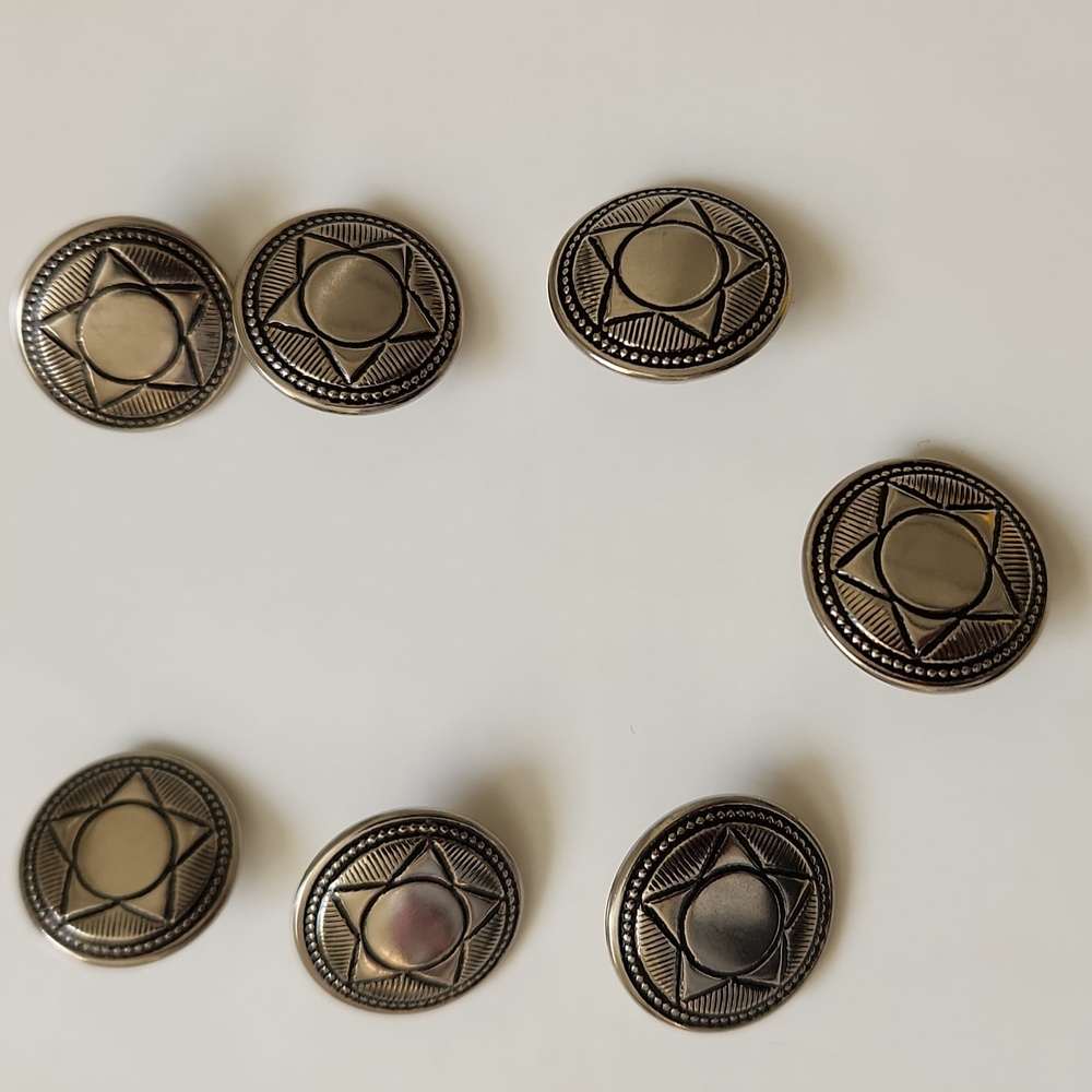Vintage Star Pattern Metal Buttons Antique Silver Like Lot Of 7
